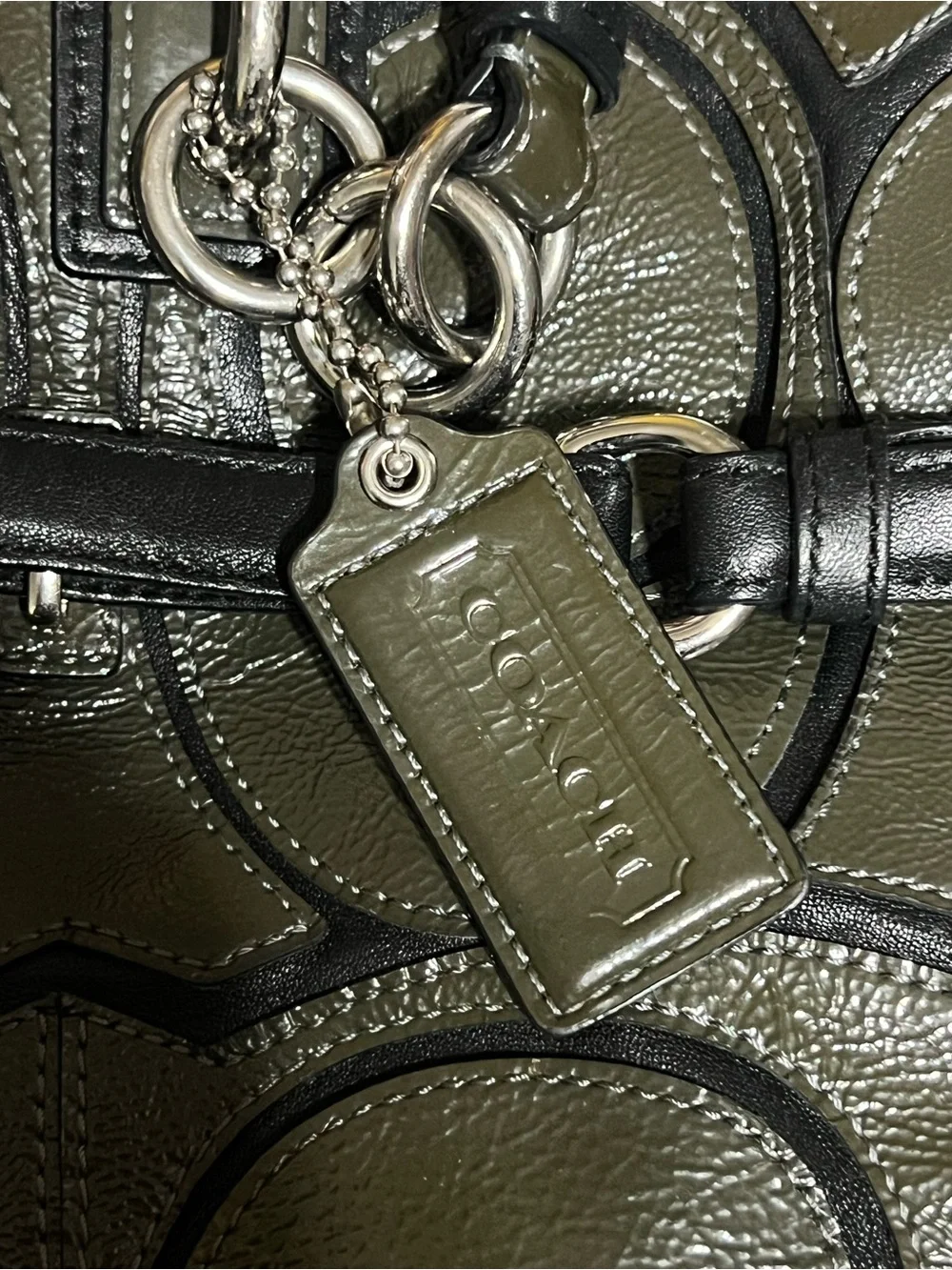 Coach Black and Olive Green Logo Patchwork Tote